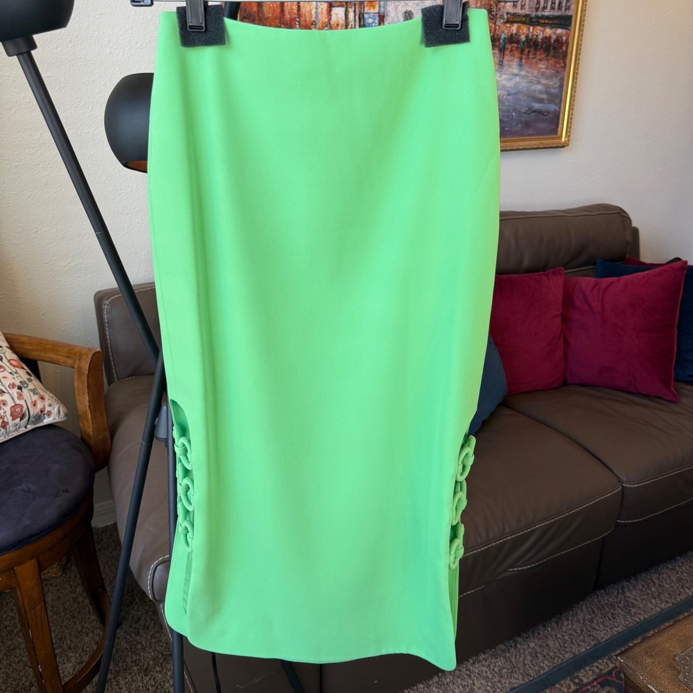 Alexis Villette Side Slit Chain Midi Skirt Clover Green Knit Size XS EUC Rare